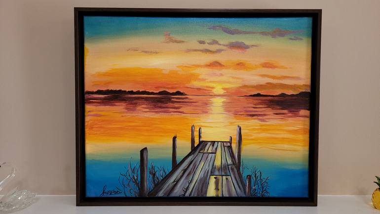 Acryl Painting 作者不明 Original Landscape Acrylic Painting on Canvas,Abstract Sunset