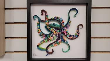 Colorful Octopus Quilling (12x12) in Handmade Frame with glass thumb