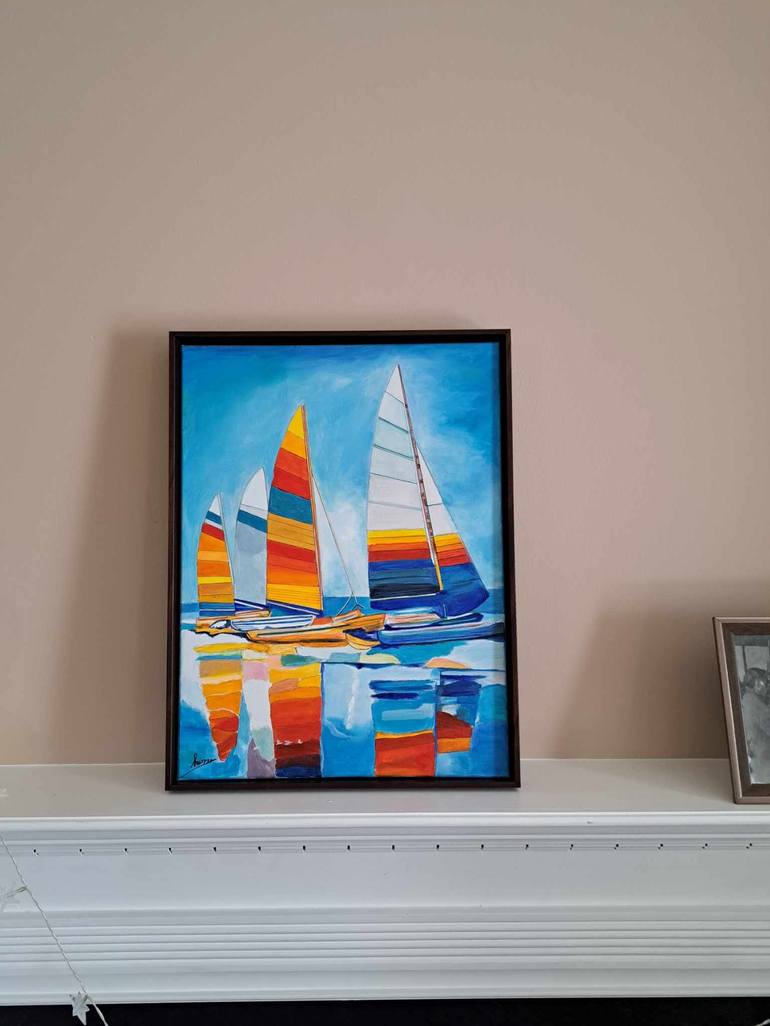 Original Art Deco Boat Painting by ZAD Creation