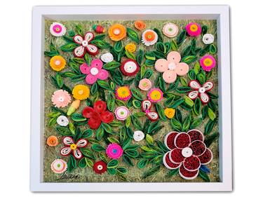 Flowers Garden, Quilled Paper Art, Framed, Handmade Wall Art thumb