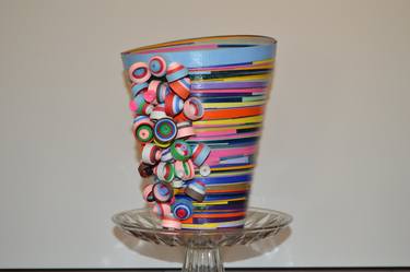 Round Sculptural Rolled Paper Rainbow Vase thumb
