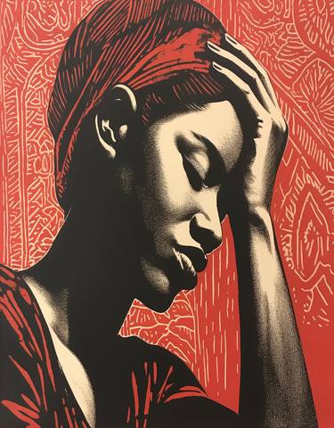 African Woman Lino Print Style thumb
