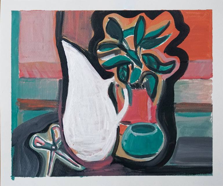 Still life with white pitcher and scissors Painting by Karin Barbee ...