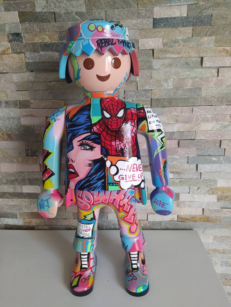 Playmobil xxl :Comics (spiderman) and graffiti art Sculpture by