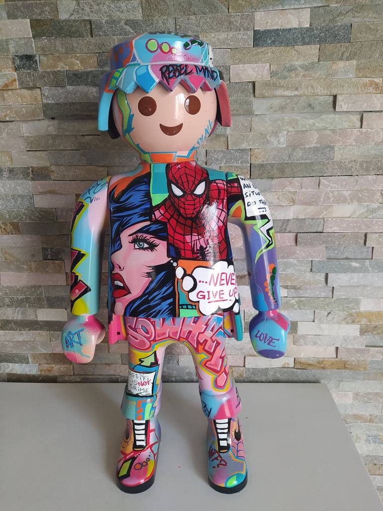 Playmobil xxl custom pop art graffiti Sculpture by Cédric Lopez