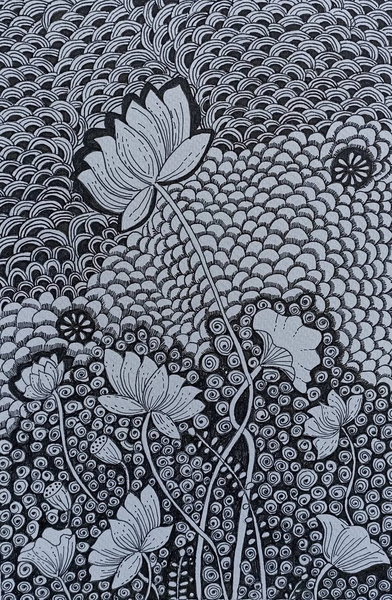 Lotus Zentangle Drawing by Ashwini Satalkar