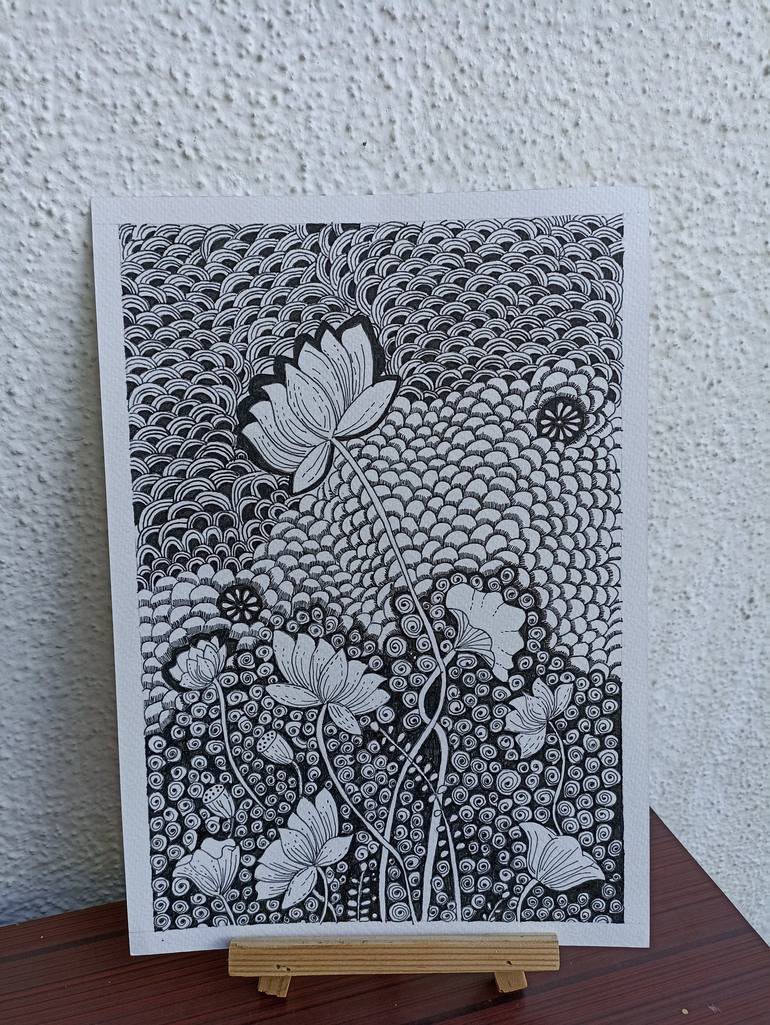 Lotus Zentangle Drawing by Ashwini Satalkar