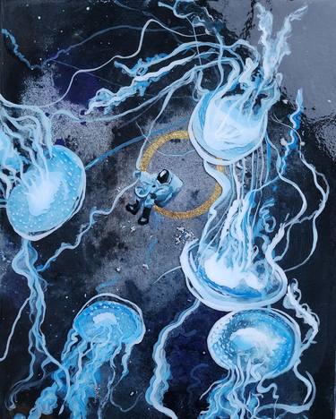 Original Illustration Outer Space Painting by yasemin enginel
