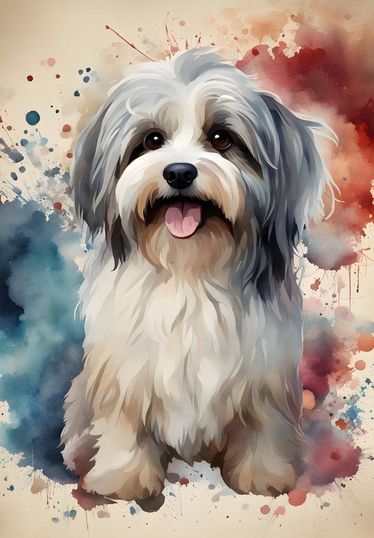 Havanese Dog in Splash Art Painting by MankDhani MankDhani | Saatchi Art