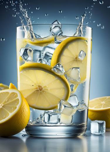 A Refreshing Lemon Drink with Ice Cubes thumb