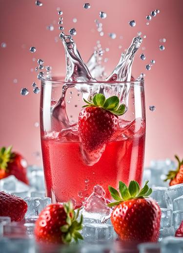 A Refreshing Strawberry Juice with Ice Cubes thumb