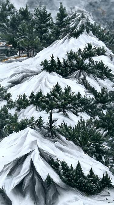 Dense Pine Trees in Snowy Mountain | Nature Painting thumb