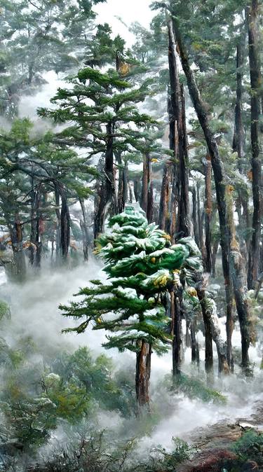 Snowy Green Pine Forest in the Mountain | Nature Painting thumb