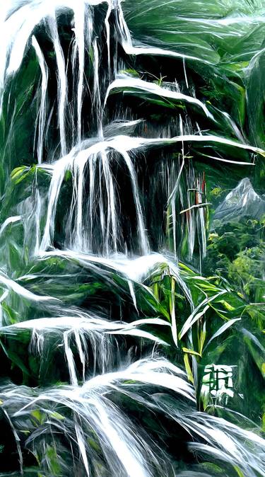 Waterfall in the Mountain II | Nature Painting thumb