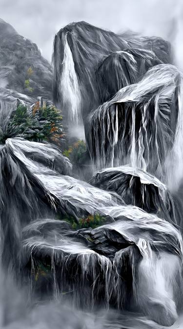 Waterfall in the Mountain III | Nature Painting thumb