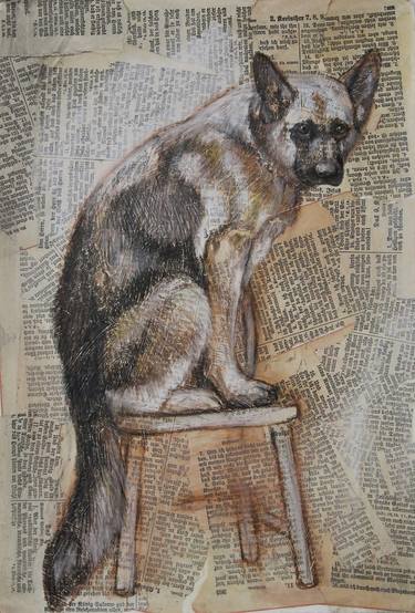 Original Figurative Dogs Collage by Donalee Peden Wesley