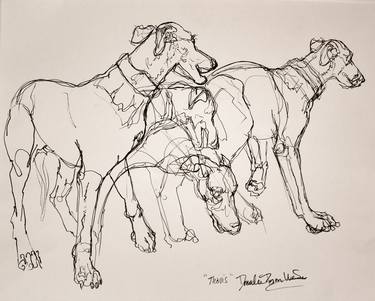 Original Contemporary Dogs Drawings by Donalee Peden Wesley