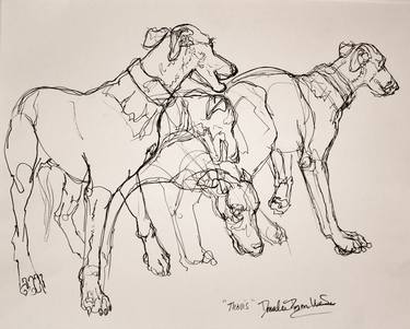 Original Figurative Dogs Drawings by Donalee Peden Wesley