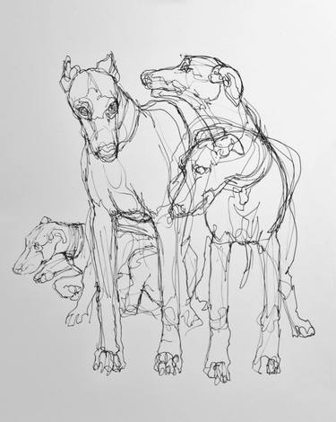 Original Contemporary Dogs Drawings by Donalee Peden Wesley