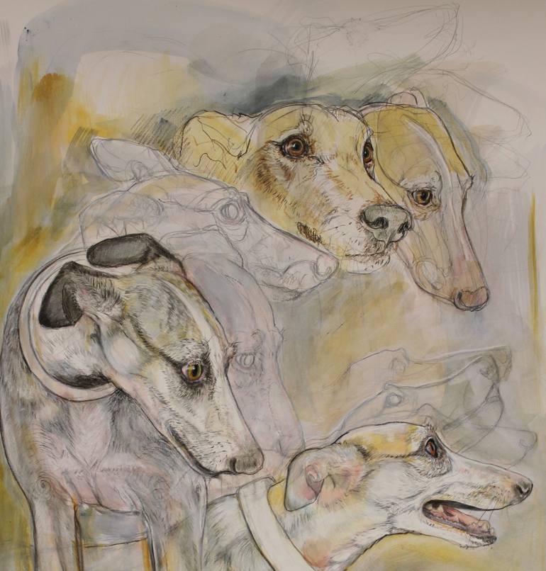 Original Contemporary Dogs Mixed Media by Donalee Peden Wesley