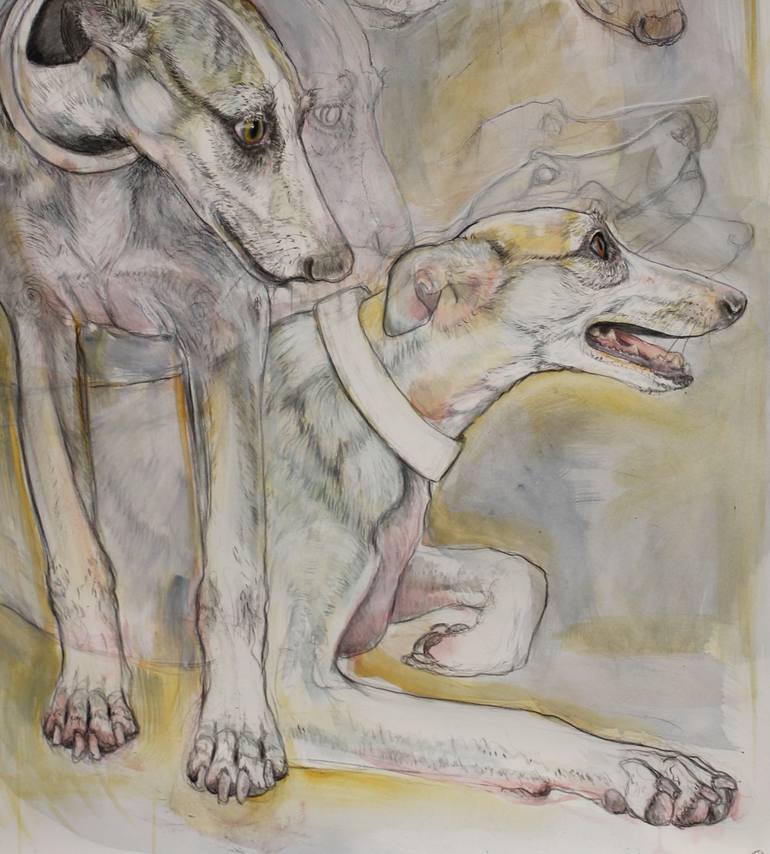 Original Contemporary Dogs Mixed Media by Donalee Peden Wesley