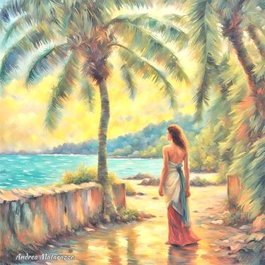 Girl in the tropics at sunset thumb