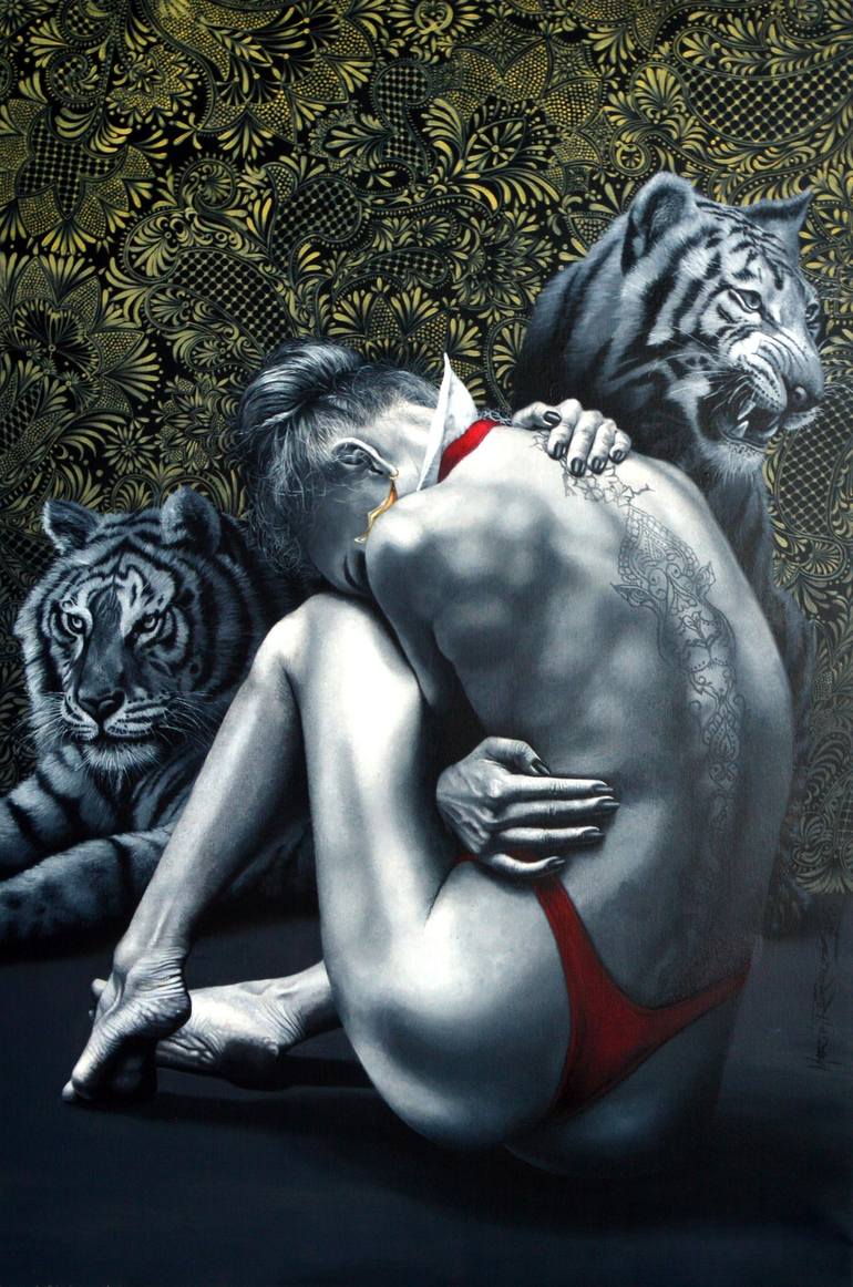 Vampirella and Tigers Painting by Martin Rodriguez Rio Saatchi