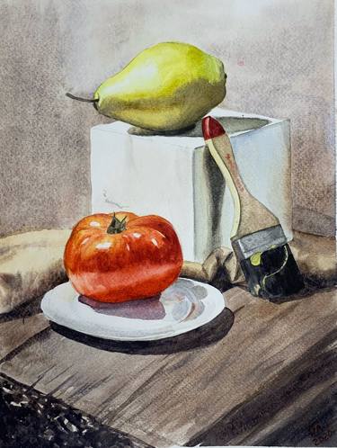 still life with pear and tomato (2) thumb