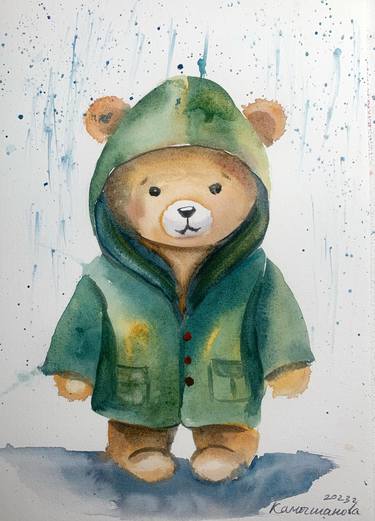 A bear cub in a green raincoat thumb