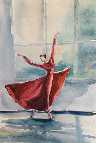 Pink ballerina, Ballet Dancer Watercolor painting, red ballet girl