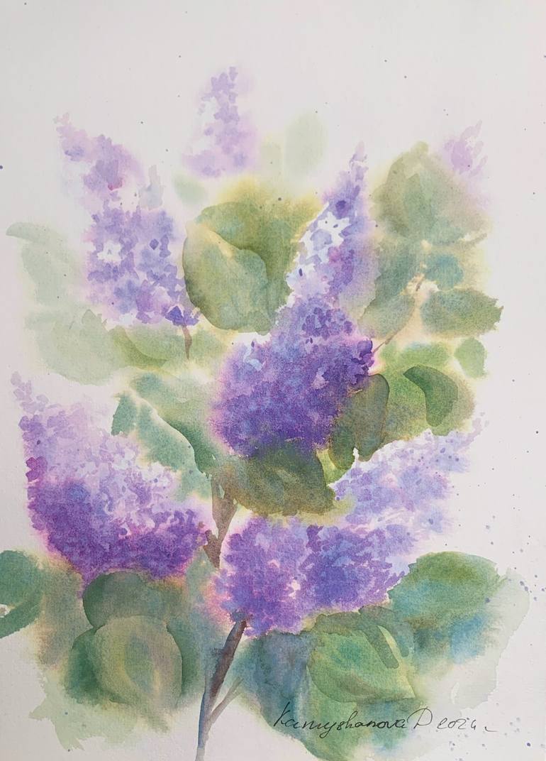 Lilac branch Painting by Daria Kamishanova | Saatchi Art