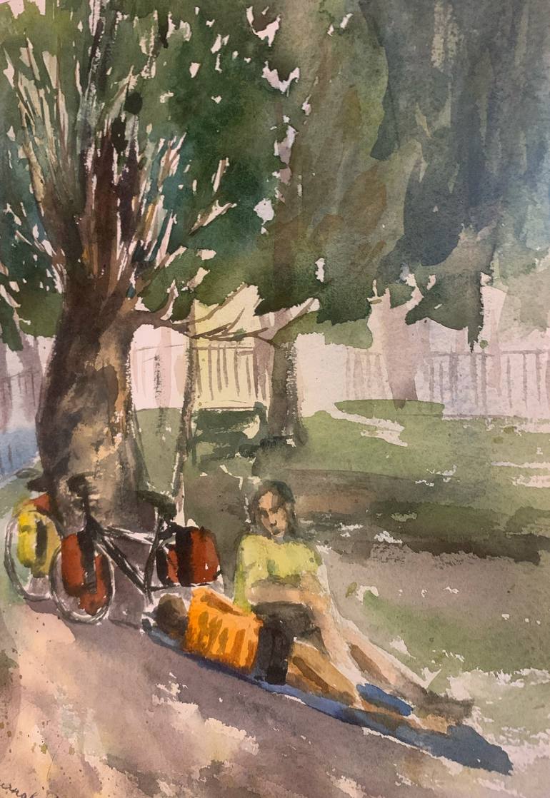 Original Impressionism Bike Painting by Daria Kamishanova