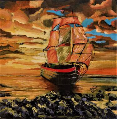 Original Fine Art Boat Paintings by Rabia Adnan