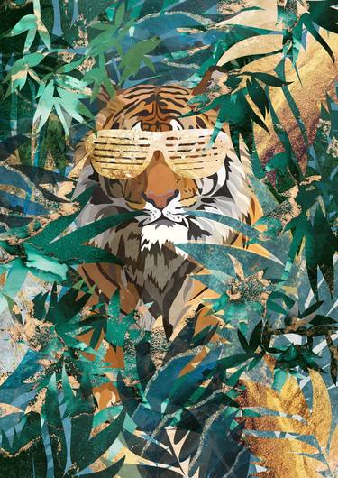 Hip hop tiger in the gold and green tropical jungle thumb
