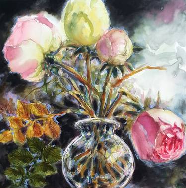 Roses in a glass vase - floral fine art thumb