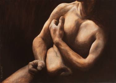 Sur le canapé VI - fine art - classical male nude on wood panel thumb