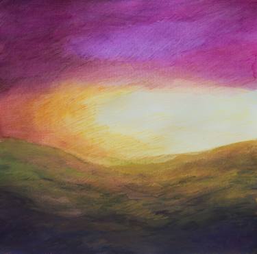 "Autumn purple sky" - abstract landscape - medium size on paper thumb
