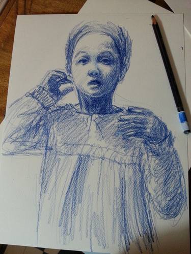 Portrait of a child - young girl - people drawing on paper thumb