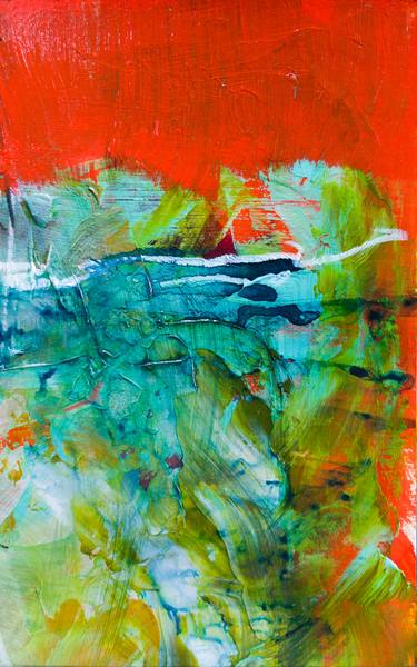Pure abstract #2 - "the red sky" - mixed media on paper - small size thumb