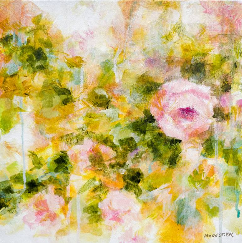 Douces roses - flowers in a garden - impressionistic semi abstract ...