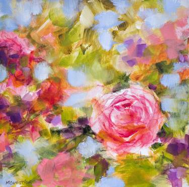 Roses "pop" - flowers in a garden - impressionistic semi abstract floral painting thumb