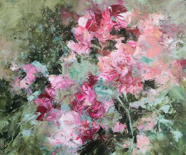 Impressionistic pink and green garden thumb