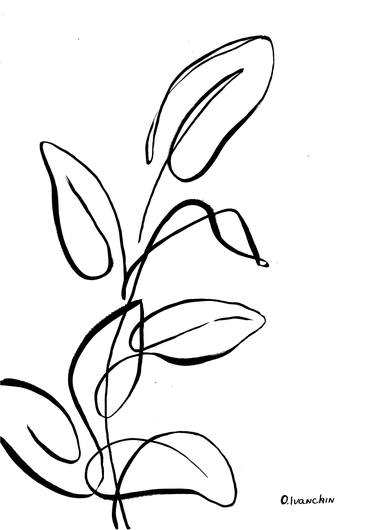 Ficus leaves lines art. Original ink drawing. thumb