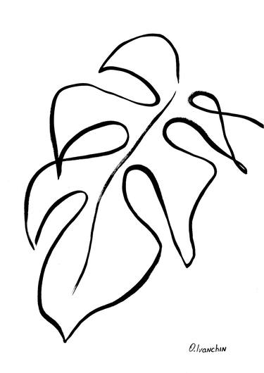 Minimalistic tropical leaf. Original ink drawing. thumb