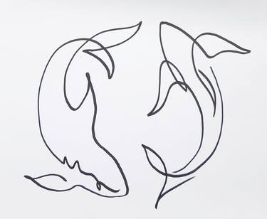 Minimalistic art. Sharks line drawing. thumb