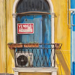 Vendesi" – Original Oil Painting | Italian Balcony & Urban Decay