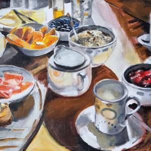 Brunch – Contemporary Still Life with Coffee and Fruit