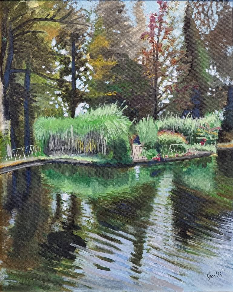 Original Landscape Painting by Arne Groh | Realism Art on Canvas | Lake in the Park