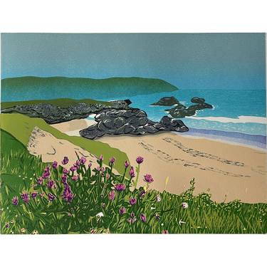 Original Illustration Beach Printmaking by Kirstie Dedman