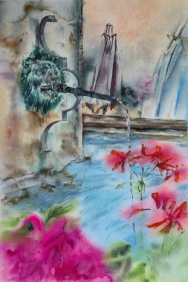 Fountain - original watercolor painting thumb